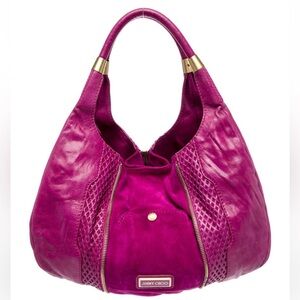 Jimmy Choo Magenta Hobo Bag with Gold Accents